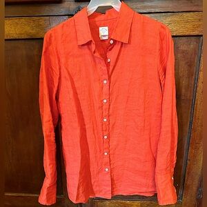 J. Crew linen “Perfect” shirt in vibrant orange. Size 4.